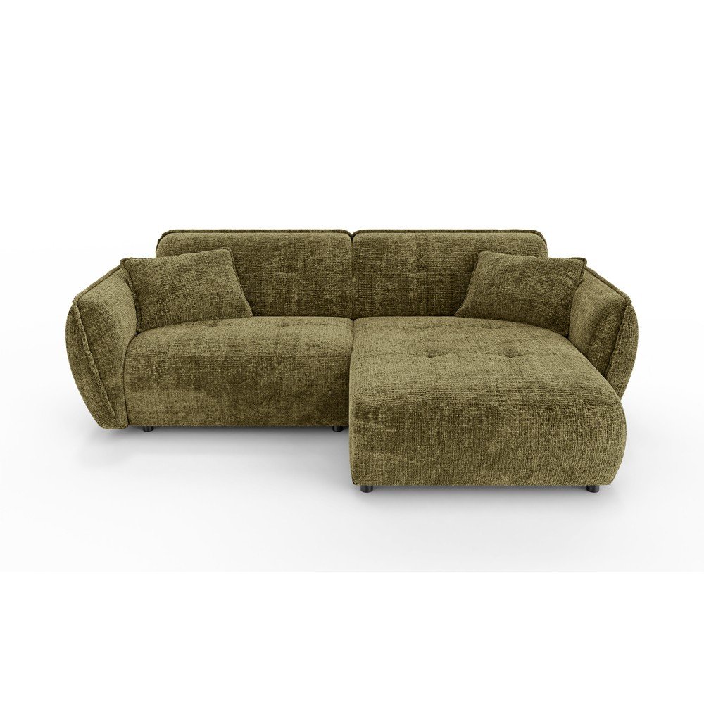 Zielony narożnik z tkaniny szenilowej (prawostronny/z szezlongiem) Nelia – Ropez