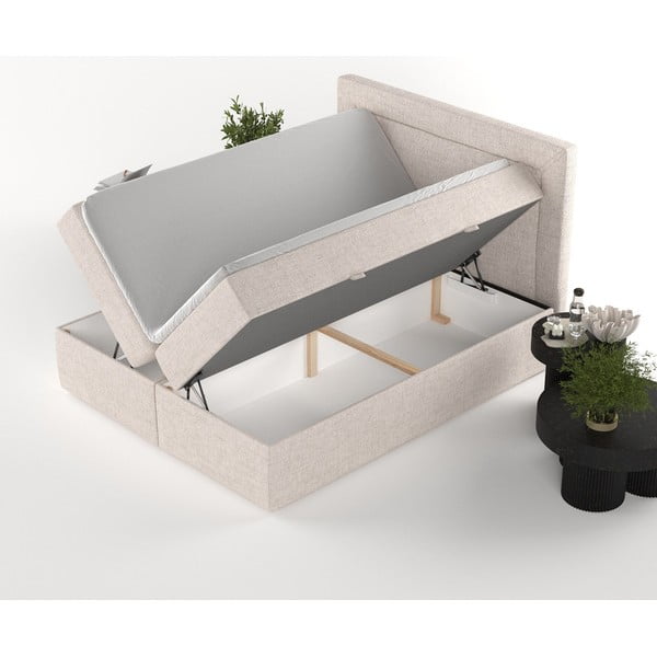 Beżowe łóżko boxspring ze schowkiem 200x200 cm Imagine – Maison de Rêve-image-3