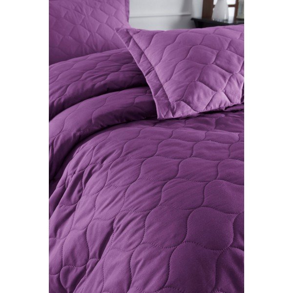 Fioletowa narzuta z 2 poszewkami na poduszki z bawełny ranforce EnLora Home Fresh, 225x240 cm-image-1