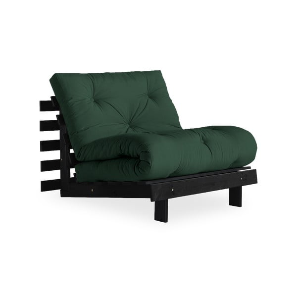 Fotel rozkładany z ciemnozielonym pokryciem Karup Design Roots Black/Forest Green