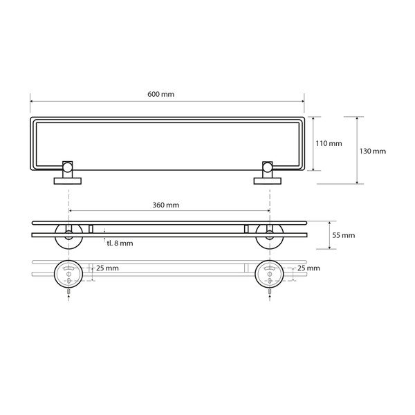 Mosiężna półka łazienkowa w kolorze srebra Sapho X-Round, szer. 60 cm-image-1