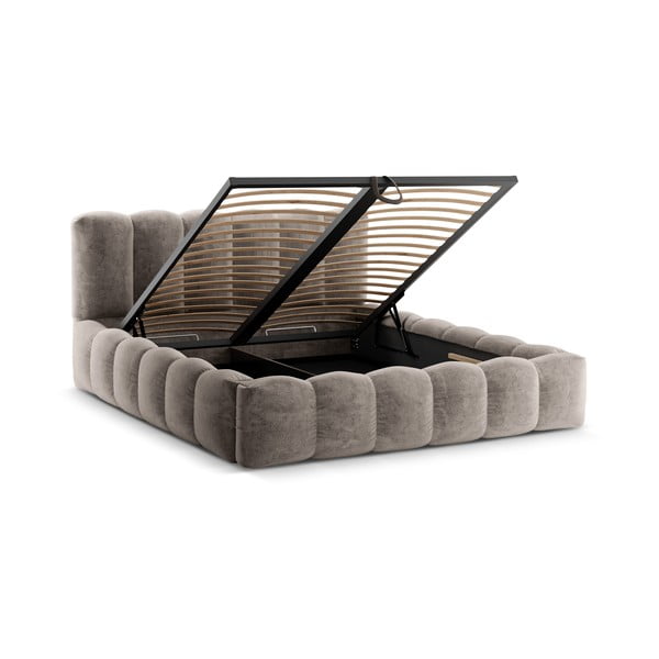 Jasnobrązowe tapicerowane łóżko dwuosobowe ze schowkiem i stelażem 180x200 cm Lupine – Micadoni Home-image-2