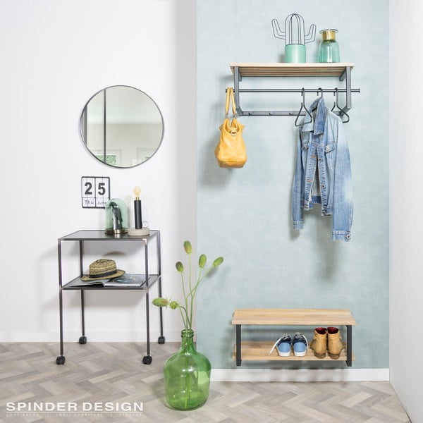 Czarny/w naturalnym kolorze metalowy wieszak ścienny z półką 76 cm Marco – Spinder Design-image-1