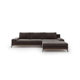 Ciemnobrązowy rozkładany narożnik z aksamitnym obiciem Windsor & Co Sofas Astre, prawostronny