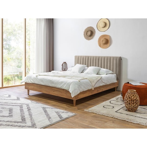 Beżowo-naturalne łóżko dwuosobowe ze stelażem 180x200 cm Oceane – Bobochic Paris-image-1