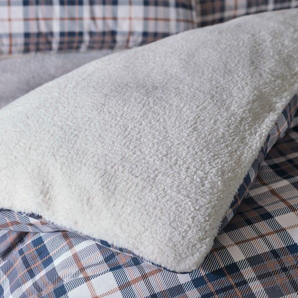 Niebiesko-beżowa pościel dwuosobowa z materiału sherpa 200x200 cm Cosy Sherpa Check – Catherine Lansfield-image-3