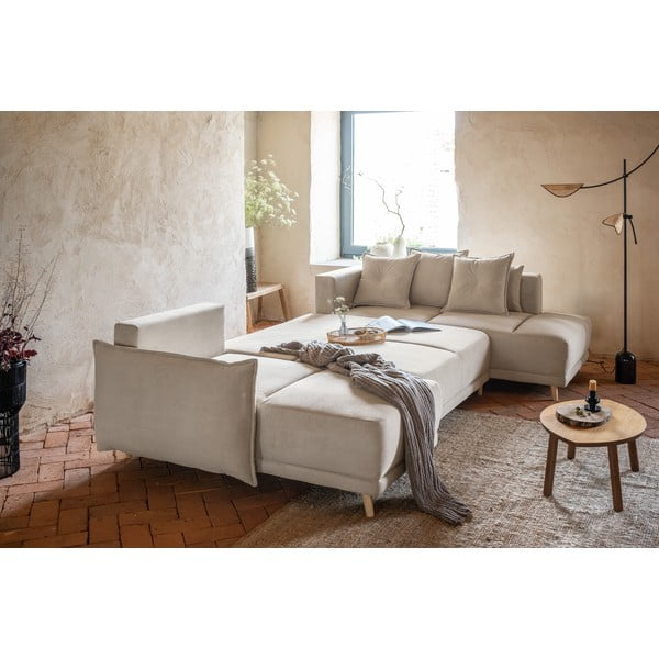 Beżowy sztruksowy rozkładany narożnik (prawostronny/w kształcie litery U) Lazy Lukka – Miuform-image-4