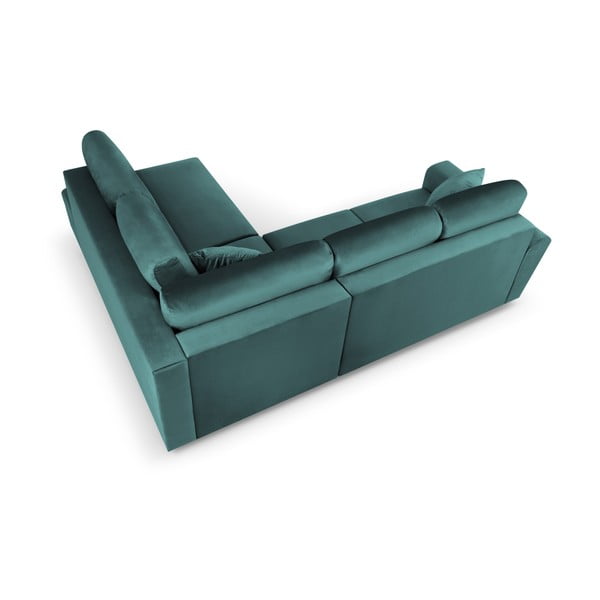 Morski aksamitny rozkładany narożnik ze schowkiem (prawostronny/w kształcie litery L) Kyoto – Cosmopolitan Design-image-4