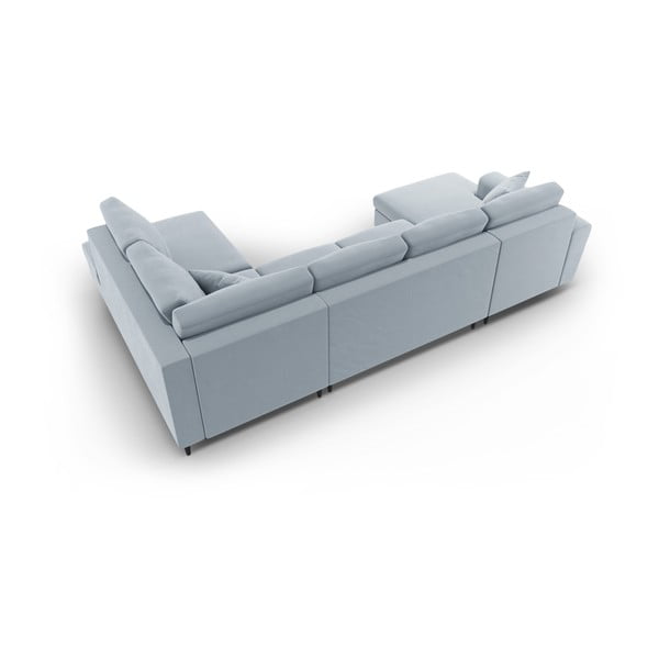 Jasnoniebieski aksamitny rozkładany narożnik ze schowkiem (prawostronny/w kształcie litery U) Kyoto – Cosmopolitan Design-image-4