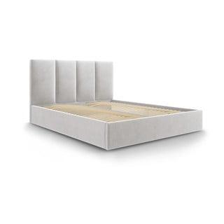 Jasnoszare tapicerowane łóżko dwuosobowe ze schowkiem ze stelażem 180x200 cm Juniper – Mazzini Beds