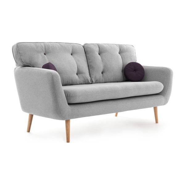Jasnoszara sofa z fioletową poduszką Vivonita Malva
