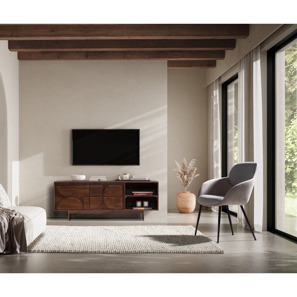 Brązowa szafka pod TV z litego drewna mango 145x55x40 cm Trisha – MOME (zdjęcie 10)