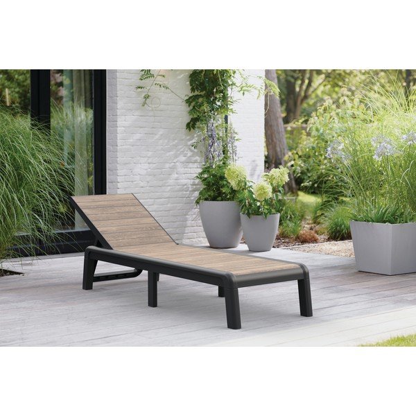 Brązowy plastikowy regulowany składany leżak ogrodowy Deco Porto – Keter-image-1