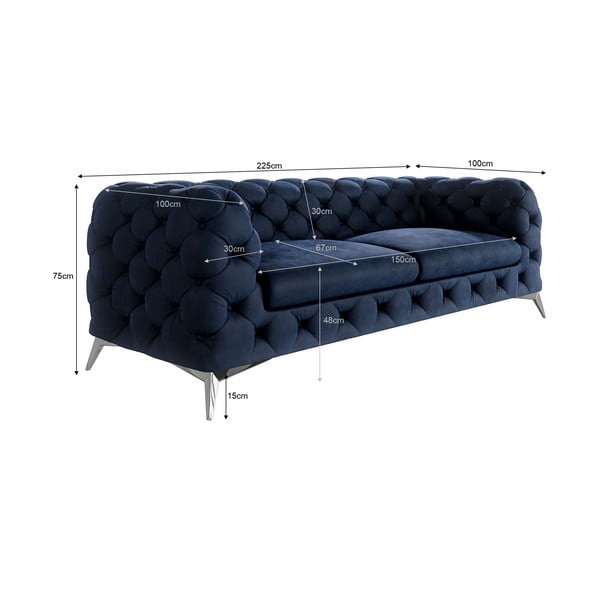 Ciemnoniebieska aksamitna sofa 225 cm Chelsea – Ropez-image-3