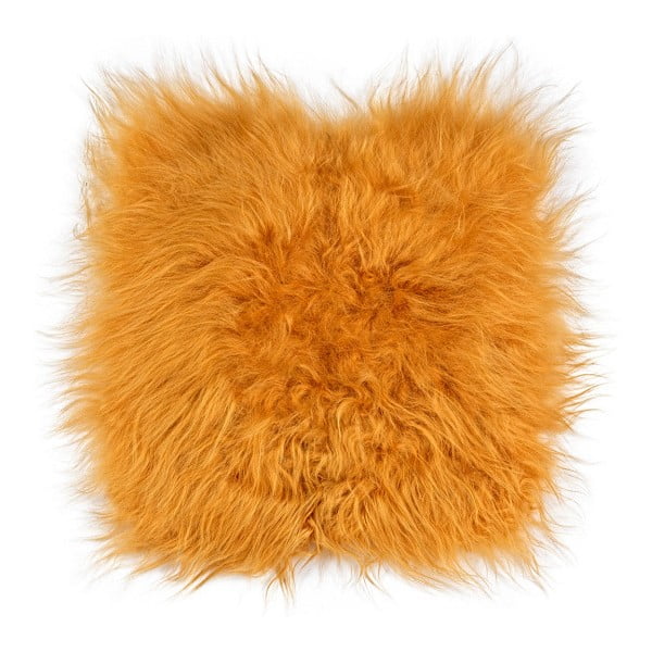 Pomarańczowa poduszka futrzana do siedzenia z długim włosiem, 37x37 cm