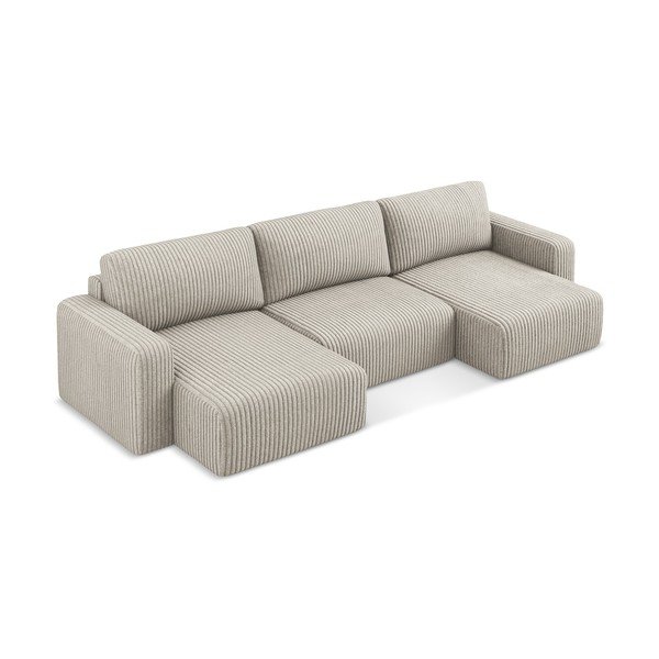 Beżowy sztruksowy rozkładany/ze schowkiem narożnik (w kształcie litery U) Kona – Makamii-image-3