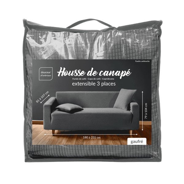 Antracytowy elastyczny pokrowiec na sofę 3-osobowy Sacha – douceur d'intérieur-image-3