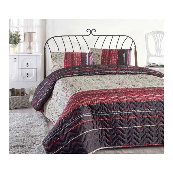 Zestaw narzuty na łóżko i poszewki na poduszkę z domieszką bawełny Aries Maroon, 160x220 cm