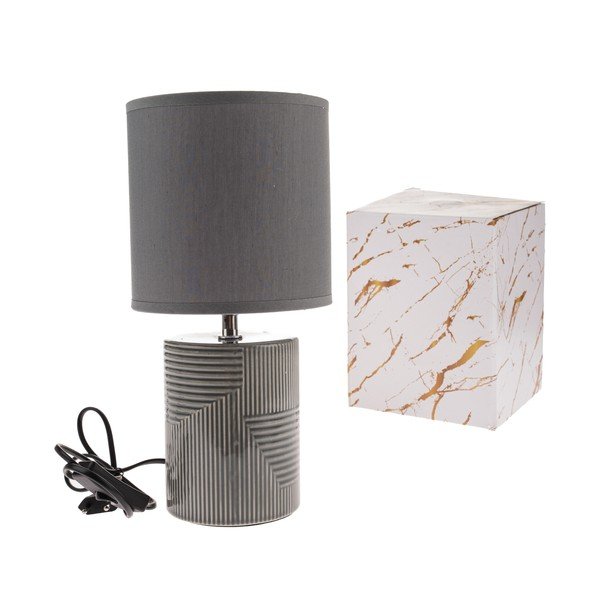 Szara lampa stołowa ceramiczna z tekstylnym kloszem (wysokość 32,5 cm) Anita – Dakls-image-1