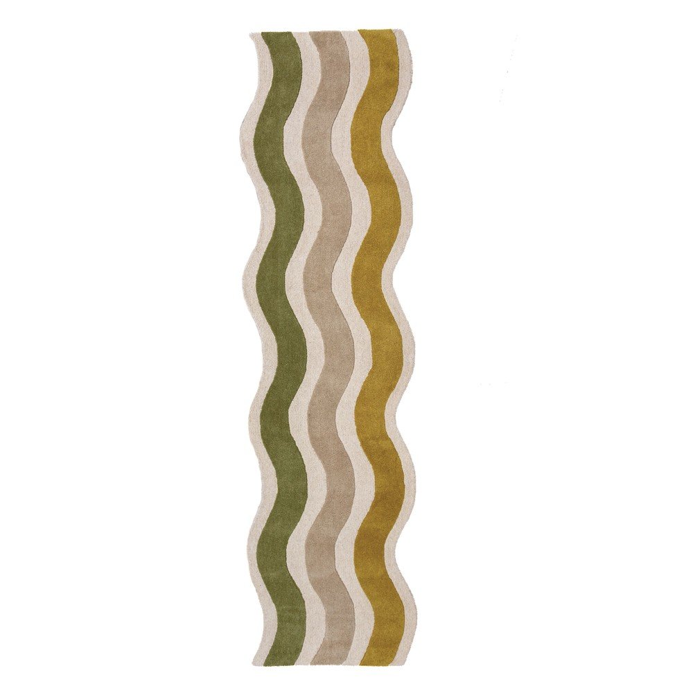 Zielony/w naturalnym kolorze wełniany chodnik tkany ręcznie 80x300 cm Cascade Wool – Flair Rugs