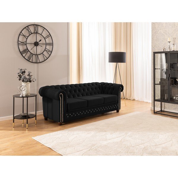 Czarna aksamitna rozkładana sofa 203 cm York Blik – Ropez-image-4
