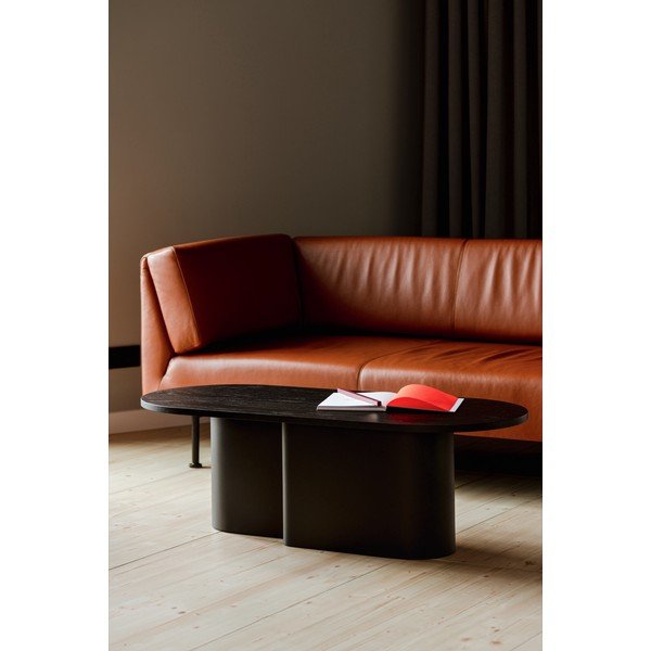 Czarny stolik z blatem w dekorze dębu 50x115 cm Looi – noo.ma-image-1