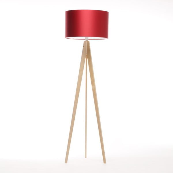 Czerwona lampa stojąca Artista, naturalna brzoza, 150 cm