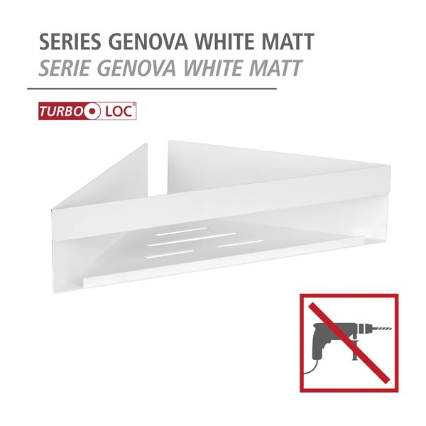 Narożna półka łazienkowa z mocowaniem Turbo-loc ze stali nierdzewnej w matowym białym kolorze bez wiercenia Genova – Wenko-image-4
