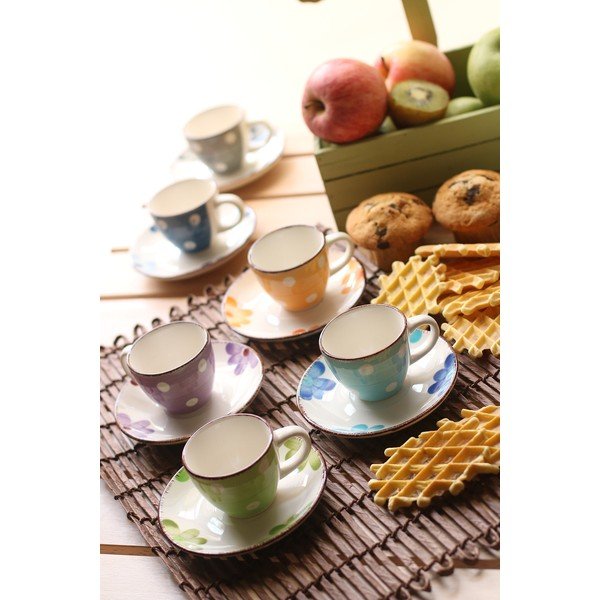 Zestaw 6 kolorowych filiżanek do espresso ze spodkiem VDE Tivoli 1996 Tazzine-image-1