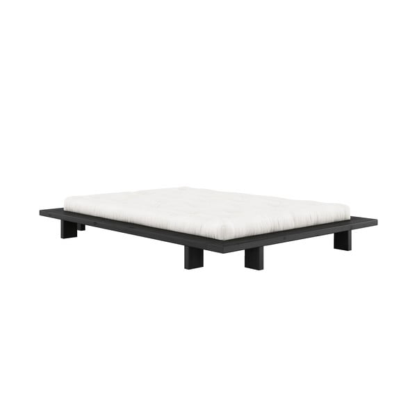 Czarne podwójne łóżko z drewna sosnowego z rusztem 140x200 cm Japan - Karup Design-image-3