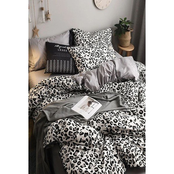 Biało-szara bawełniana pościel dwuosobowa z prześcieradłem 200x220 cm – Mila Home-image-1