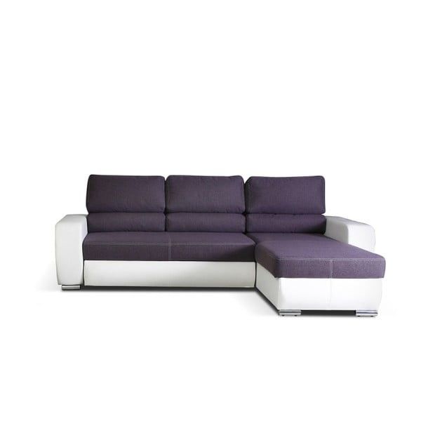 Fioletowo-biała rozkładana sofa Mars Alex, prawostronna