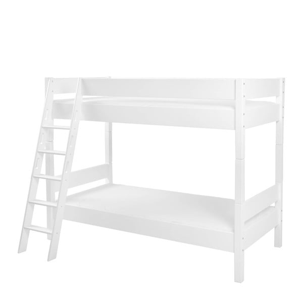 Białe dziecięce łóżko piętrowe z litego drewna bukowego Mobi furniture Erik, 200x90 cm