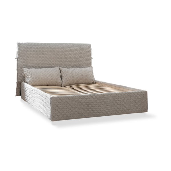 Beżowe tapicerowane łóżko dwuosobowe ze schowkiem i stelażem 140x200 cm Sleepy Luna – Miuform-image-2