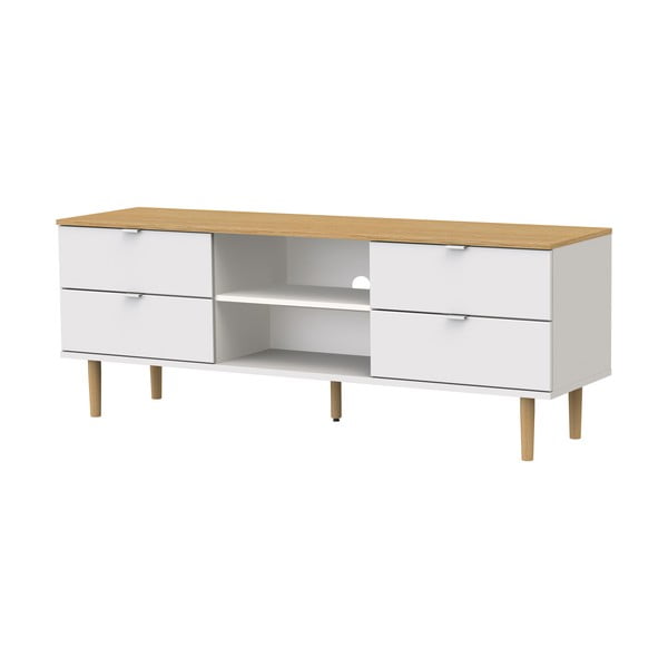 Biała szafka pod TV w dekorze dębu 162x61 cm Skagen – Tenzo-image-2