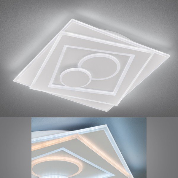 Biała metalowa lampa sufitowa LED ze zdalnym sterowaniem i ściemniaczem 50x50 cm Ratio – Fischer & Honsel-image-1