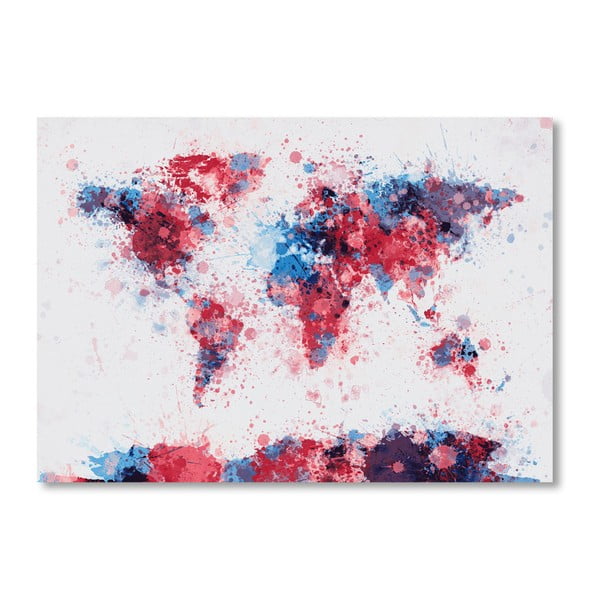 Plakat z niebiesko-różową mapą świata Americanflat Splash, 60x42 cm