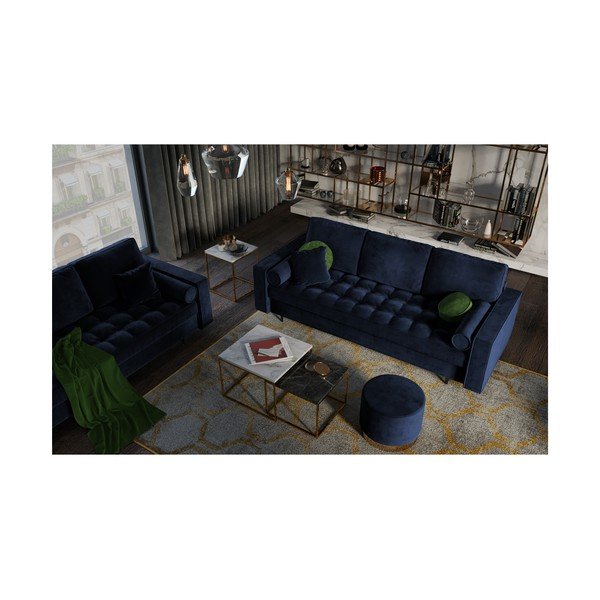 Niebieska aksamitna rozkładana sofa Milo Casa Santo-image-1