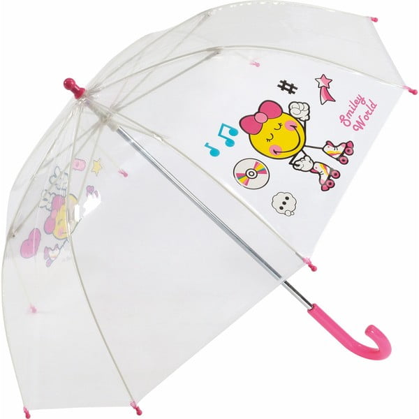 Dziecięcy parasol przezroczysty z różową rączką Smiley World