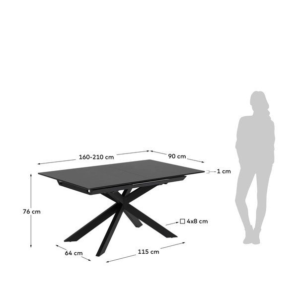 Czarny rozkładany stół ze szklanym blatem 90x210 cm Atminda – Kave Home-image-4