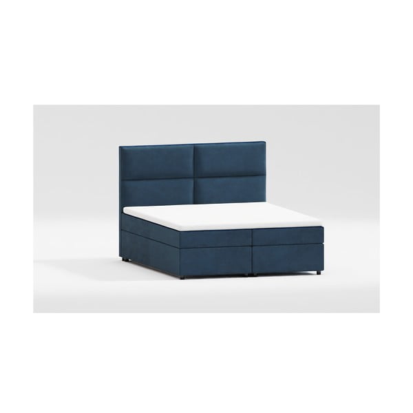 Ciemnoniebieskie łóżko boxspring ze schowkiem 180x200 cm Rico – Ropez