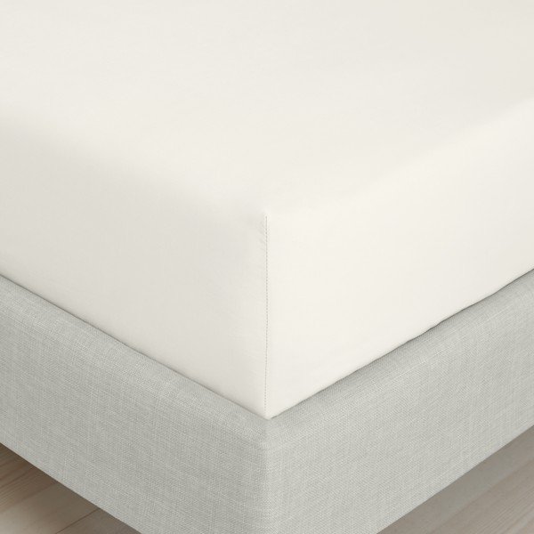 Kremowe prześcieradło z perkalu bawełnianego z gumką 90x190 cm Cotton Percale – Bianca-image-3