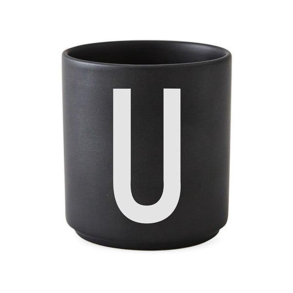 Czarny porcelanowy kubek Design Letters Alphabet U, 250 ml
