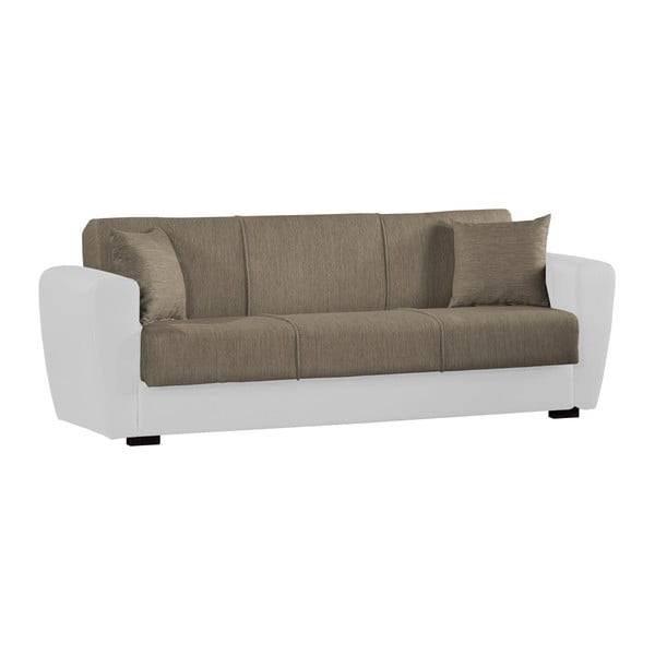 Beżowo-szara trzyosobowa sofa rozkładana o kremowej konstrukcji ze schowkiem Esidra Comfort