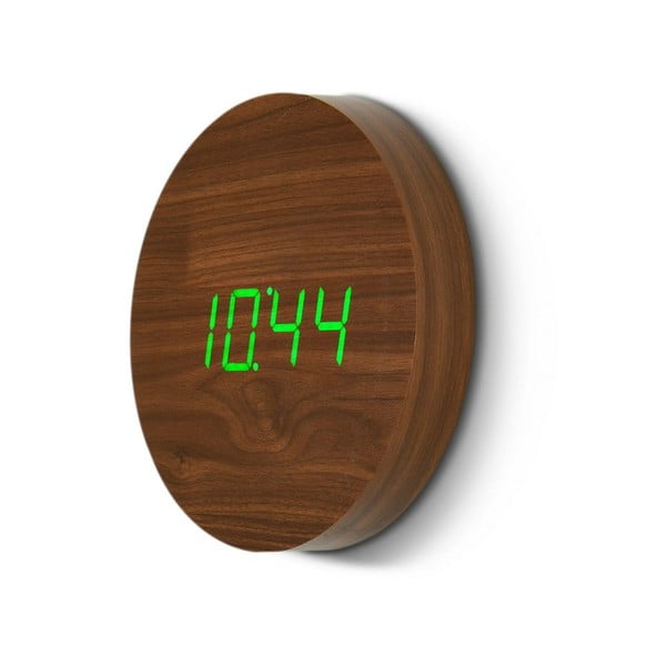 Brązowy zegar ścienny z zielonym wyświetlaczem LED Gingko Square