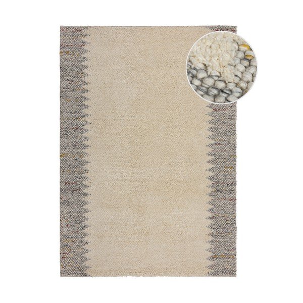 Szaro-kremowy dywan z mieszanki wełny tkany ręcznie 160x230 cm Minerals Border – Flair Rugs