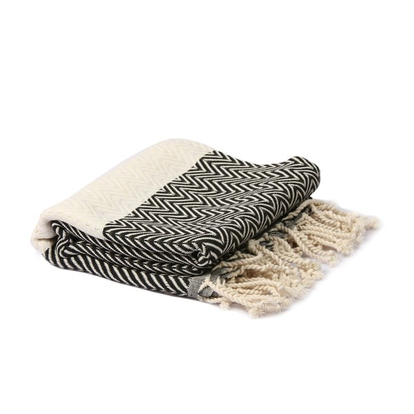 Czarno-biały ręcznik hammam Spa Time Zig, 95x180 cm