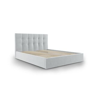 Jasnoszare aksamitne łóżko dwuosobowe Mazzini Beds Nerin, 180x200 cm