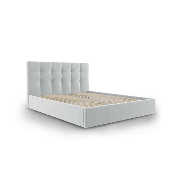 Jasnoszare tapicerowane łóżko dwuosobowe ze schowkiem ze stelażem 180x200 cm Nerin – Mazzini Beds