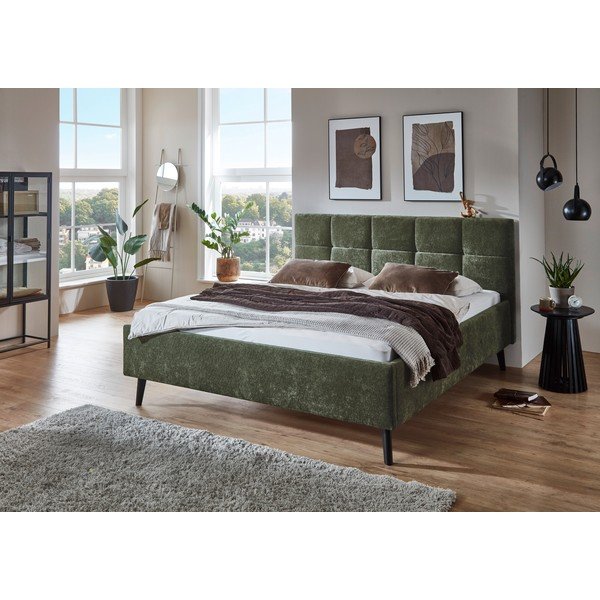 Tapicerowane łóżko dwuosobowe ze schowkiem ze stelażem 180x200 cm w kolorze khaki Nova – Meise Möbel-image-1